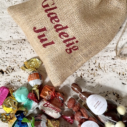 Julesæk – luksus chokolade & mandler med “Glædelig Jul” print